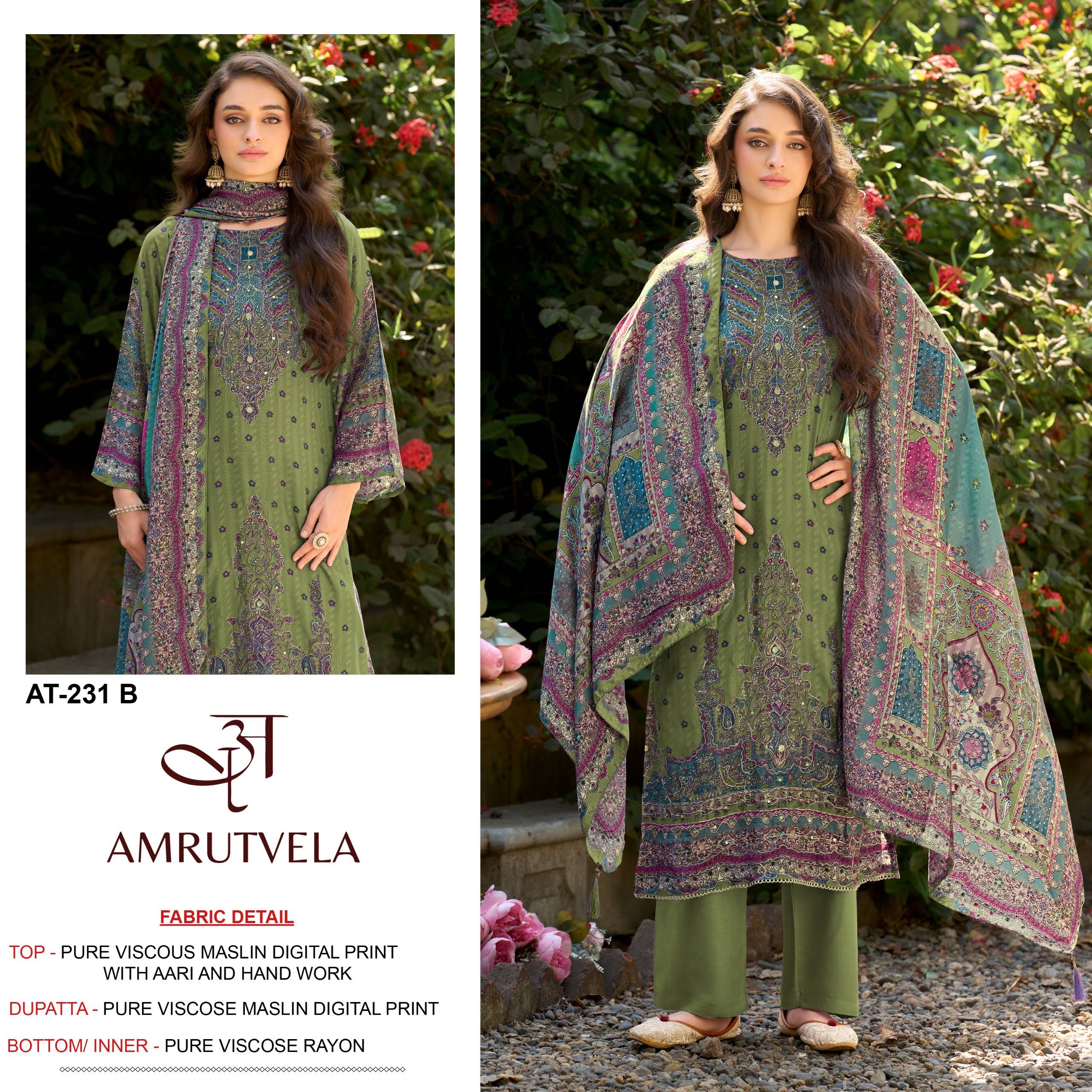 AT231 by AMRUTVELA AT-231A to AT-231D Series Indian Traditional casual wear Pakistani Pure viscous dresses At Wholesale Price